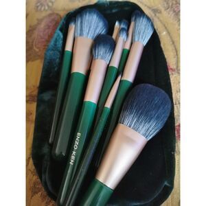 Luxury Enzo Ken 9pcs Professional Green Cosmetic Makeup Brushes Set With Case